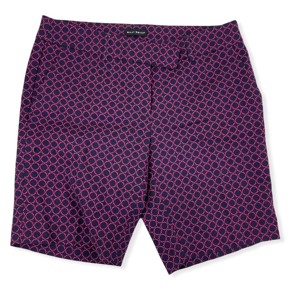 NWOT Willi Smith Navy Pink Moroccan Tile Bermuda Shorts Sz 6 Cotton Stretch